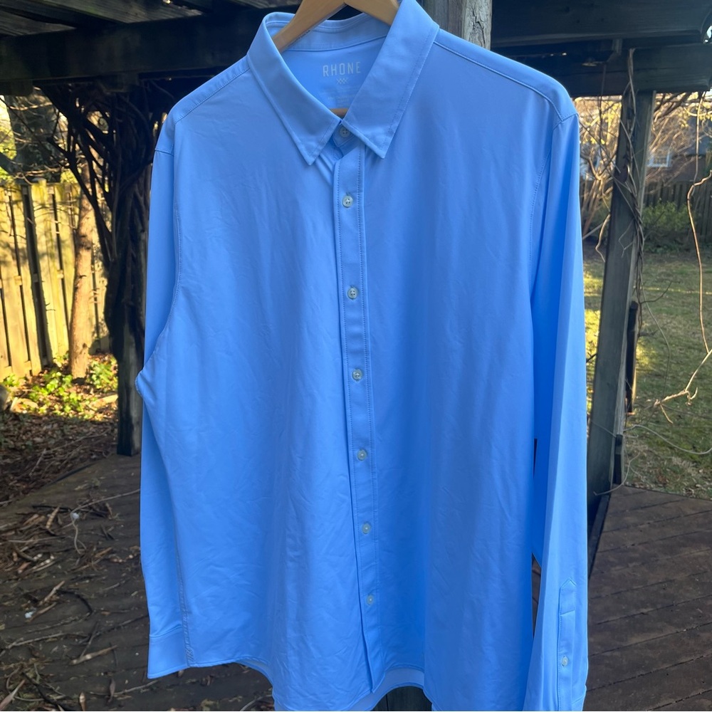 NWT Men’s Rhone Light Blue 2XL Commuter Slim Spread Collar Hidden Button Down